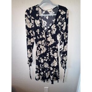 Lovestitch Dress Womens Small Floral Long Sleeve Wrap Boho VNeck Tie Waist Chic